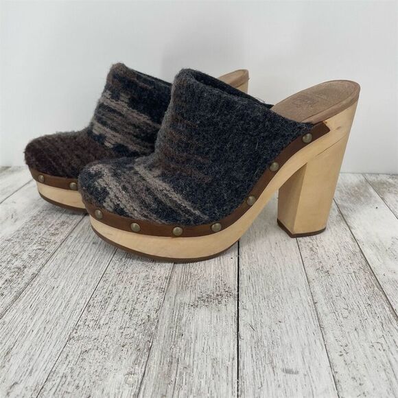 Woolrich Womens 7.5 Journalist Platform‎ Wool Slip On Clog Wooden Heels Gray - Picture 1 of 10